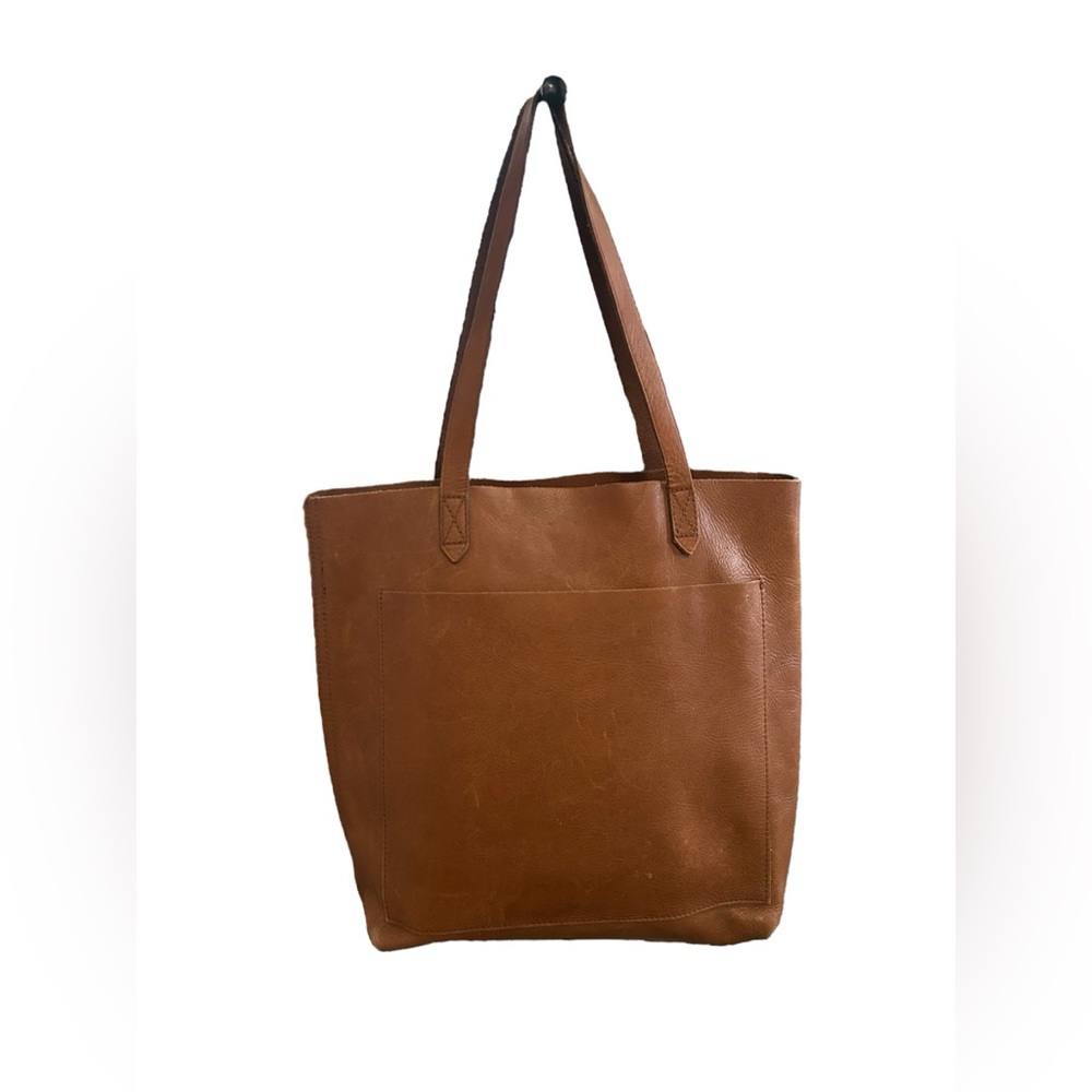 Madewell The Medium Transport Tote English Saddle 100% Leather Pocket - No Strap